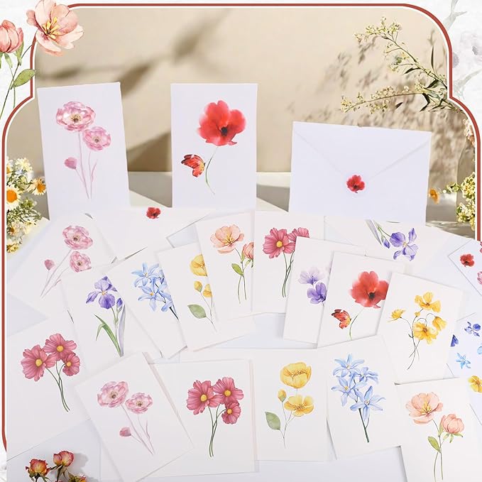 Blank Cards and Envelopes, 40 Pack Blank Cards 4x6 Inches (10 Floral Designs), Elegant Blank Greeting Card, Blank Note Cards with Sealing Stickers for Birthdays, Weddings, Most Other Occasions