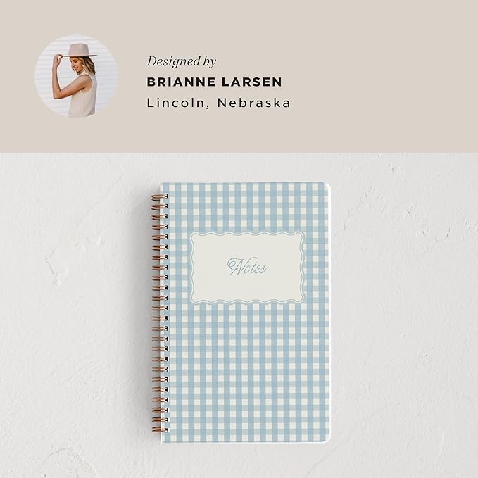 Minted Scalloped Gingham Notebook, Writing Journal for Notes & Journaling, Durable Paper Cover, Modern Aesthetic Colorful & Simple Spiral Bound Journal Notebook with 160 Lined Pages, 5.5" x 8.5"