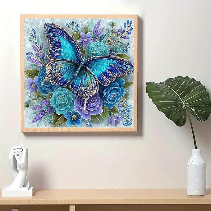 AWLNKMC Butterfly Flower Diamond Art Painting Kits for Adults, Diamond Painting Kits for Adults Beginners, 5D DIY Full Drill Diamond Dot Gem Art Kits for Adult, Home Wall Decor 13.8x13.8 Inch