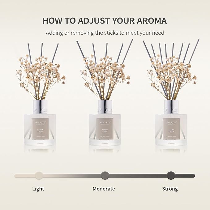 Airkeep Reed Diffuser Set,3.38 fl oz (100 ml) - Clean Cotton Oil Diffusers with 8 Reed Sticks, Home Fragrance Reed Diffuser for Bathroom Shelf Decor