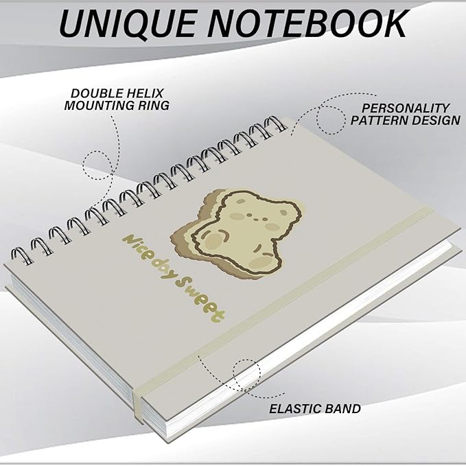 Spiral Notebook,Hardcover Journal Wide Ruled Spiral Notebook,A5 5.5 x 8.3 Inch,80GSM Thick Paper 60 Sheets 120 Pages for Girls Women School Office Aesthetic Cute-Bear