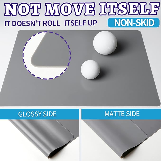 LEOBRO Silicone Mat for Resin Molds, 2 PCS 15.7" x 11.7" Playdough Mat, Silicone Mats for Crafts, Jewelry Resin Molds Mats, for Resin, Clay, Paint, Dark Gray & Clear