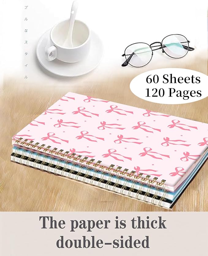 Spiral Journal Notebook,A5 Hardcover Lined Journals for Women 6 x 8.3 in,60 Sheets 120 Pages Thick Paper,Cute College Ruled Writing Notebook for Office Work School(Cute Pink Ribbon Bow)