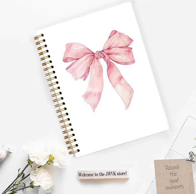 Coquette Pink Bow Notebook, Pink Preppy Spiral Notebook 5.5x8.3, Girly Aesthetic Journal for Women, Coquette Girly Office Supplies, Preppy Gifts for Women, Spiral Journal