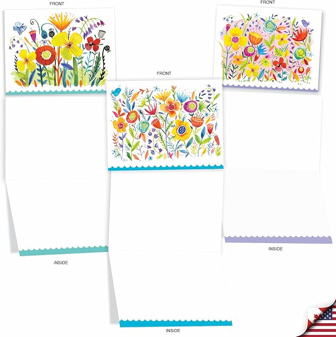 The Best Card Company - 10 Boxed Note Cards with Flowers for Women - Blank Assorted Floral Notecards Bulk (4 x 5.12 Inch) - Garden Delights M6562OCB