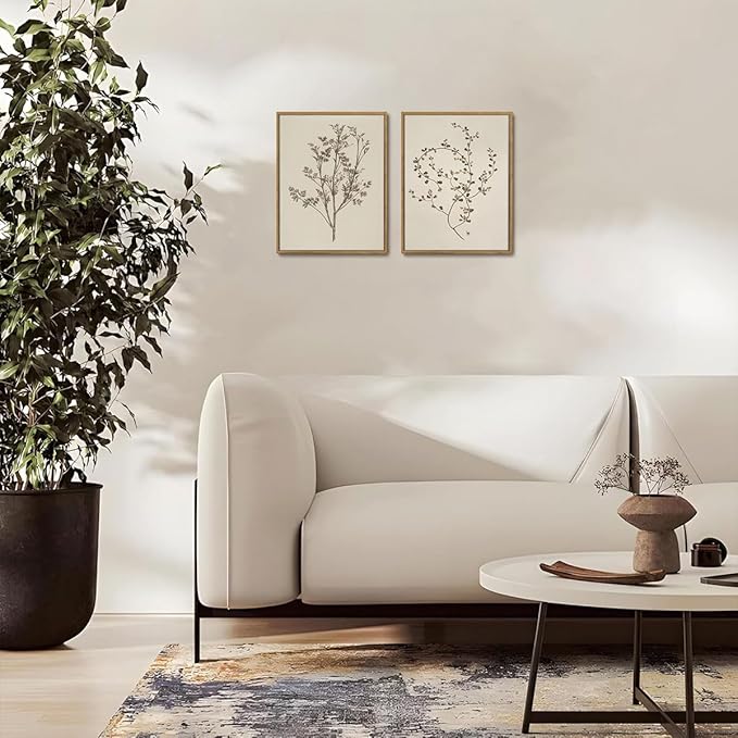 YOYIAXT 2 Pieces Farmhouse Botanical Canvas Wall Art For Bedroom Cottagecore Country Minimalist Neutral Antique Rustic Framed Art Print Artwork For Office Living Room, 12x16 in