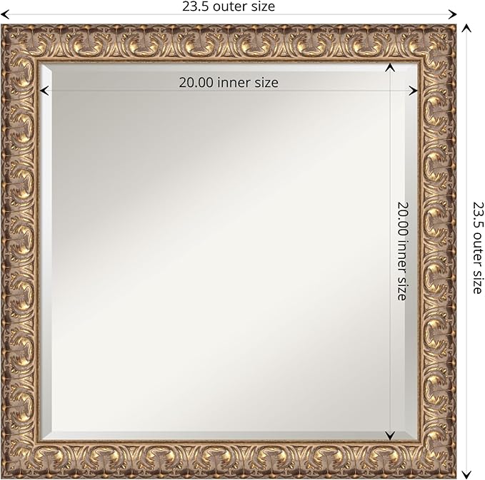 Amanti Art Gold Wall Mirror 23x23 Florentine Gold Square Bathroom Mirror for Wall Decor Living Room, Medium Traditional Wood Frame, Hangs Horizonally and Vertically, Bathroom Decor, Beveled Edge