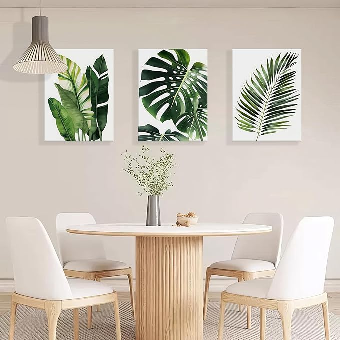 3pcs Framed Canvas Prints Botanical Leaf Modern Plant Palm Leaves Banana Leaf Tropical Wall Art Decor Canvas Poster Gallery Bathroom Bedroom Living Room Office 12x16Inch Ready to Hang