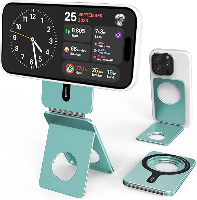 Cell Phone Stand,Adjustable Height and Angle Foldable Phone Holder for Desk, Aluminum Cell Phone Holder,Strong Magnetic Phone Stand Compatible with iPhone 16/15/14/13/12 Series (Ocean Blue)
