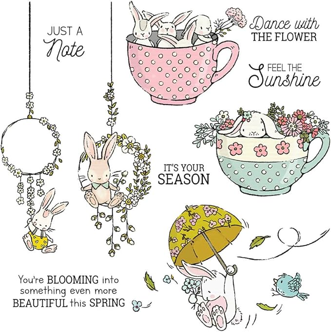 Spring Rabbit Flower Wreath Stamps and Cutting Dies for Card Making DIY Transparent Silicone Clear Stamp and Metal Die Cuts Sets for Scrapbooking Paper Greeting Cards Decor Seals Craft Supplies