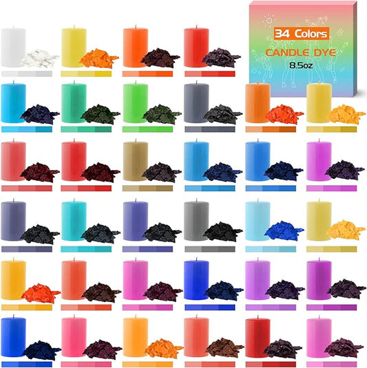 YRYM HT Candle Color Dye for Soy Wax, Safe and Natural- 34 Popular Colors for Candle Making - 8.5oz
