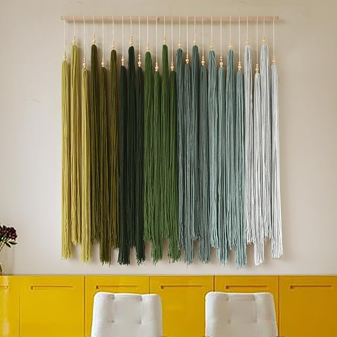 IOWER Large Yarn Fiber Wall Art Macrame Wall Hanging Handmade Craftsmanship Geometric Aesthetic Beaded Tassel Chic Home Decor for Bedroom Living Room 39" W x 45" L