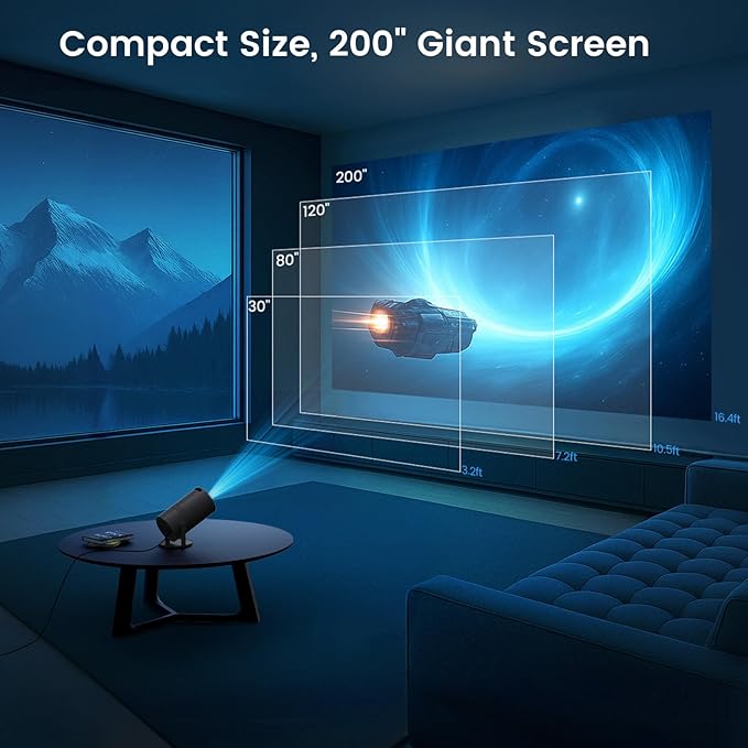 Mini Portable Projector with WiFi and Bluetooth,Support Movie Projector 1080P HD,Auto Keystone Correction,180° Rotatable,Compatible with TV Stick, HDMI, USB, Smartphone, Laptop (Black)