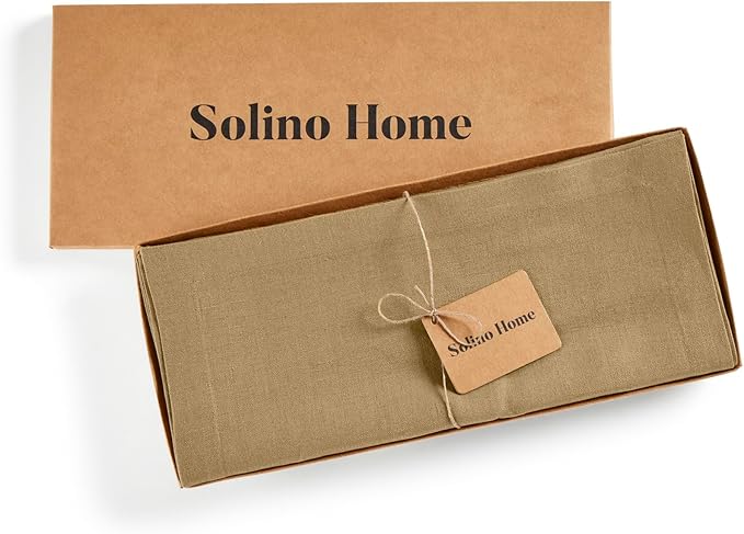 Solino Home Linen Table Runner 36 Inches - 100% Pure Linen Kelp Table Runner 14 x 36 Inch Ideal for Dresser and Coffee Tables, Spring - Diana Medium Weight