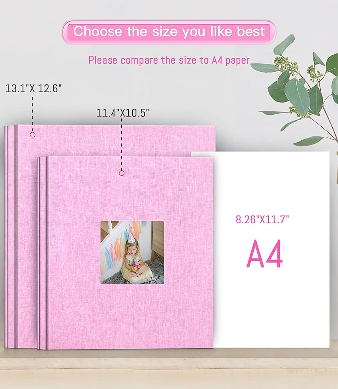 popotop Photo Album Self Adhesive with Picture Display Window,40 Pages DIY Scrapbooking Supplies Kit for 4x6 8x10 Picture,Linen Cover Memory Book for Baby Wedding, with Scraper and Metallic Pen