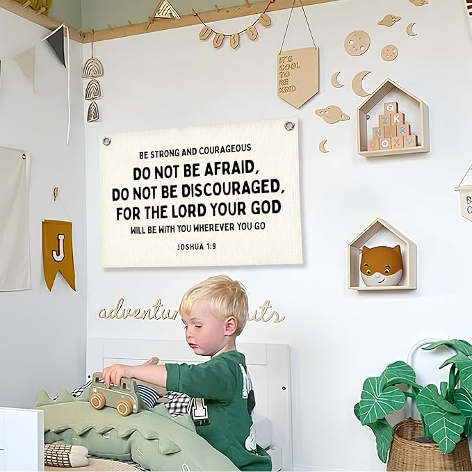 Christian Wall Decor Canvas Banner,Bible Verse Wall Hanging Motivational Wall Hanging Banner Flag Decor for Nursery Kids Room Bedroom Playroom Classroom Homeschool, 30x20 Inch
