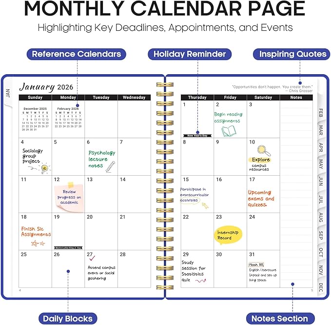 2026 Planner, Weekly and Monthly Calendar Planner for Women, Jan 2026 - Dec 2026, Hardcover Planning Agenda book with Tabs, Spiral Bound, Inner Pocket, Perfect for School Office Supplies, 8.5" x 11" - Royal Blue