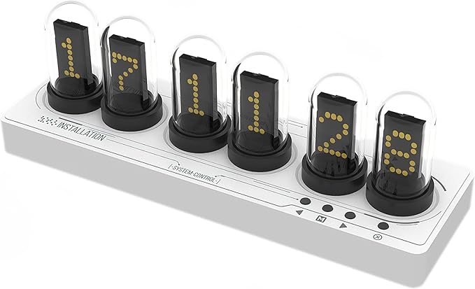 Nixie Tube Clock Glow Tube Clock IPS Color Screen Digital Clock with 6 Sets of Alarm Clocks, 7 Modes, 12 Customized Pictures, Web Control, no app Required (White B)
