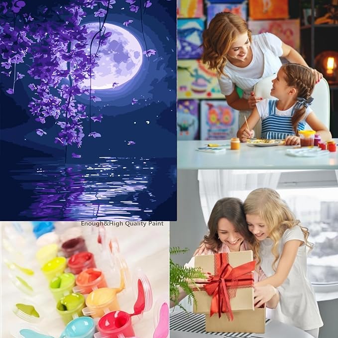 CSZPPQAF Flower Paint by Numbers Kit for Adults Beginner, Moon Adult Paint by Number Kits on Canvas, DIY Acrylic Oil Painting Kit Color by Numbers for Home Wall Decor 16X20inch