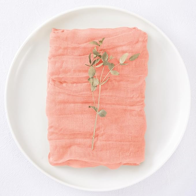 12 Pack Coral Pink Cheesecloth Napkins Fall Thanksgiving Cloth Napkins Set of 12 Dinner Table Napkins Bulk 21x21 Inches for Thanksgiving Wedding Bridal Shower Baby Shower Xmas Party