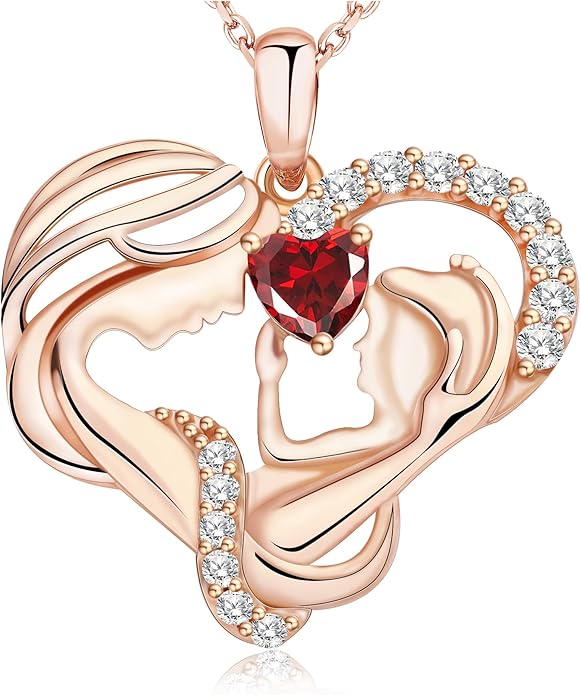 Mothers Day Gifts for Mom - Rose Heart Necklaces for Women, 925 Sterling Silver Birthstone Jewelry to My Wife Necklace, Birthday Gifts for Mother Grandma Girlfriend Her