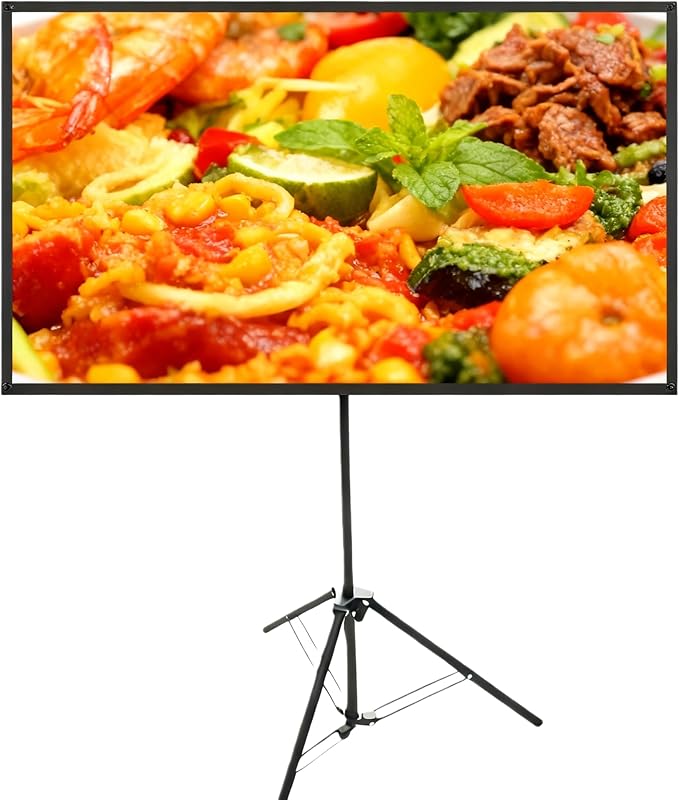 Projector Screen with Stand 80 Inch, 16:9, High Gain, Indoor Outdoor 4K HD PVC Projection Screen, Portable Wrinkle-Free Movie Screen, Easy Setup and Carrying for Home Theater