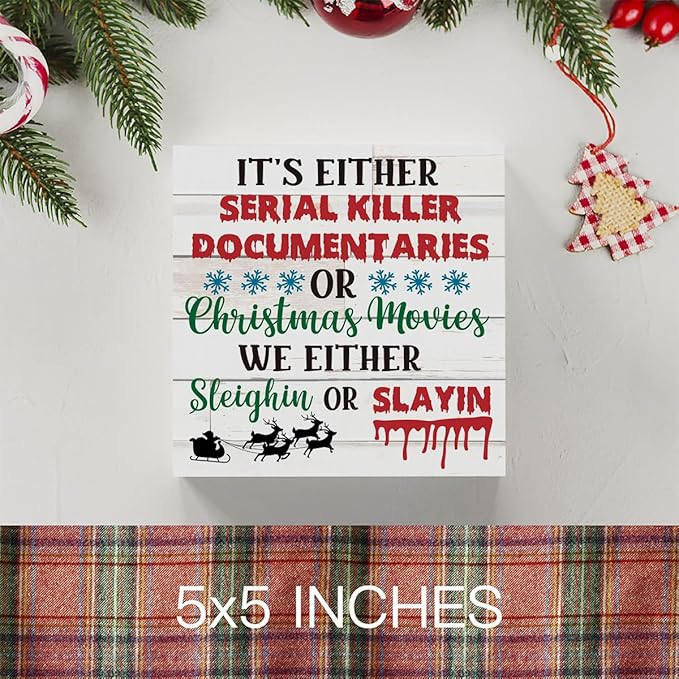 WRSUNT Spooky Horror Christmas Decor Funny Christmas Office Home Desk Shelf Decor, Primitive Christmas Decor, Christmas Story Decorations 5x5 inches