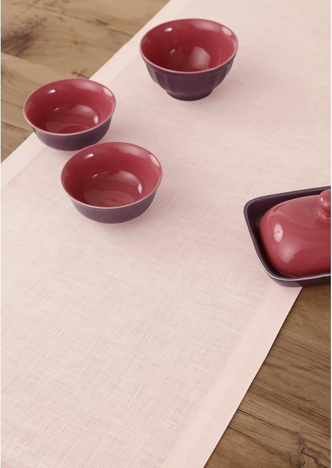 Solino Home Linen Pink Table Runner 60 Inches - 100% Pure Linen Small Table Runner 14 x 60 Inch Ideal for Dresser and Coffee Tables, Valentines, Spring, Easter - Fete