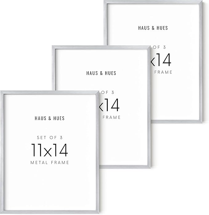 HAUS AND HUES 11x14 Silver Picture Frames - Set of 3 Modern Aluminum Frames for Wall Displays, Posters, or Certificates (11x14 in, Silver, Set of 3)