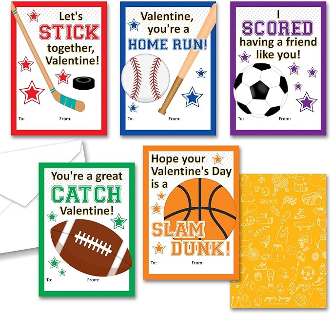 Paper Frenzy Sports Themed Valentines - 25 pack WITH ENVELOPES