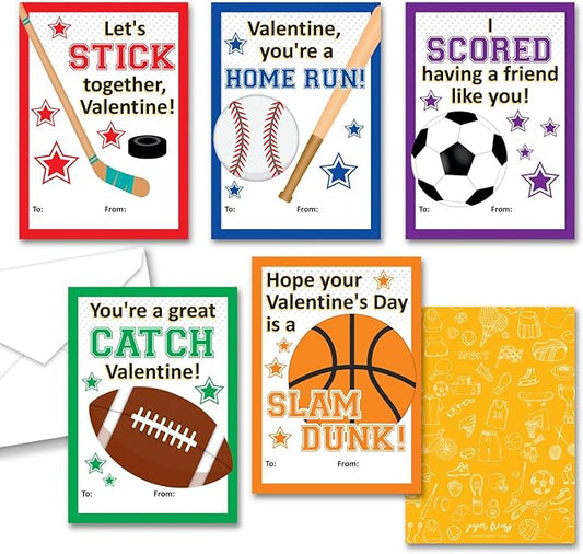 Paper Frenzy Sports Themed Valentines - 25 pack WITH ENVELOPES
