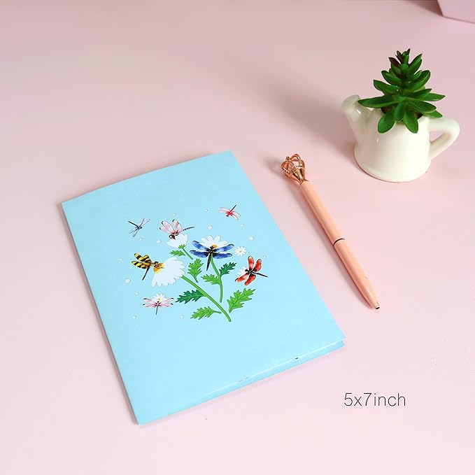 Pop Up Birthday Card for Women – Dragonfly 3D Flower Card, Handcrafted Greeting Card for Her, Mom, Sister, Friends, All Occasions Gift
