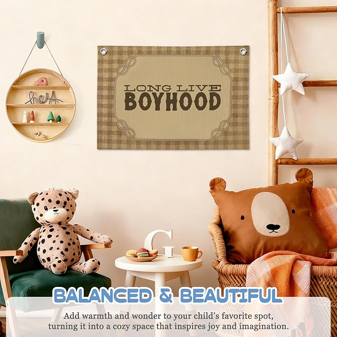 Vintage Long Live Boyhood Banner Boy Room Decor, Retro Banner Nursery Playroom Wall Decor for Bedroom Living Room Dorm,Toddler Decorations,Kids Room Decor for Boys 30X20 Inch