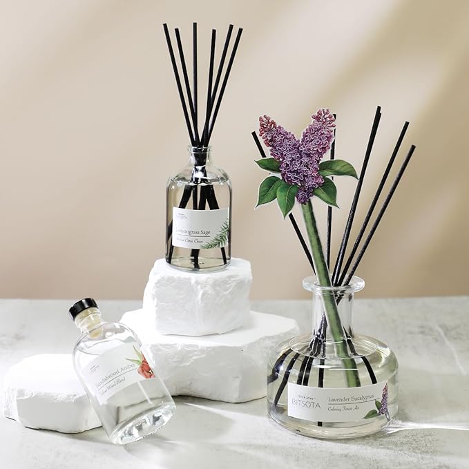 Reed Diffuser Set, Aroma Scented Diffuser with Sticks Home Fragrance Reed Diffuser for Bathroom Shelf Decor, Ideal Gift for Woman (9.85oz (280ml), Lemongrass Sage)