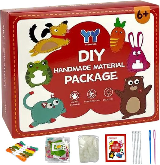 1 Set Kids Sewing Kit, Cute Stuffed Animal Felt Sewing Kit Different Felt Plushie Fun Kids Set DIY Craft Ornaments Educational Toys for Beginner Children