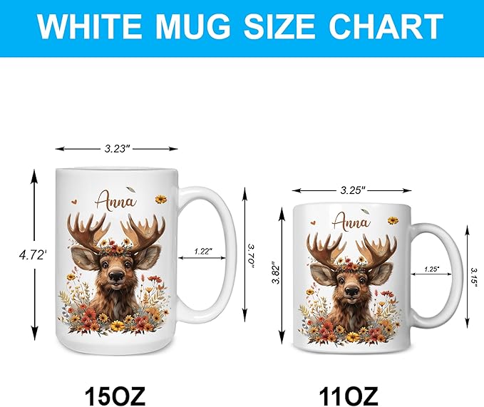 Hyturtle Personalized Cute Moose Coffee Mug - Gift For Moose Lover - Just A Girl Who Loves Mooses - Moose Gift For Women - Animal Lover Gift - Birthday - Custom Coffee Cup Ceramic Mug 11oz - 15oz
