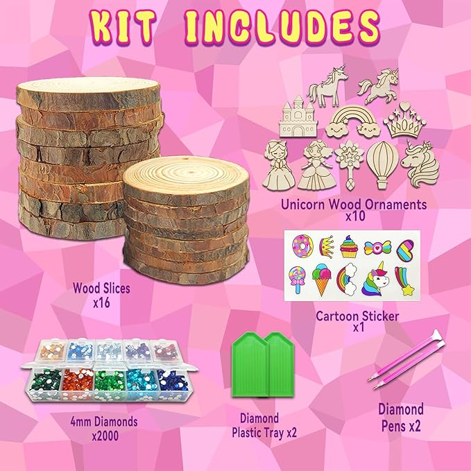 klmars Unicorn Themed Wooden Painting Kit-Glow in The Dark-Arts & Crafts Gifts for Kids Girls Ages 5-12-Wood Slice Craft Activities Kits -Unicorn Art Toys for Kids Christmas Gifts
