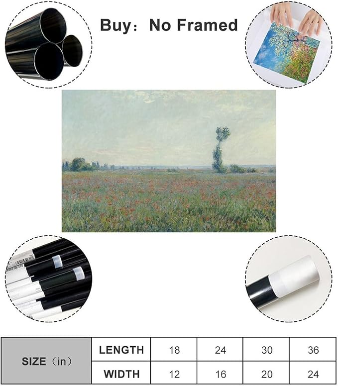 40+ Monet Famous Print Posters Poppy Field 2 by Claude Monet Impressionism Poster Print for Room Aesthetics Canvas Wall Art Print Unframe 16×24inch(40×60cm)