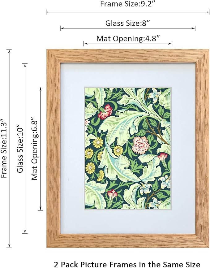 8x10 Picture Frame Set of 4 OAK Solid Wood with Real Glass for Pictures 5x7 with Mat or 8x10 Without Mat, Wall Mount or Tabletop Gallery Photo Frames(4 Pack, Oak)