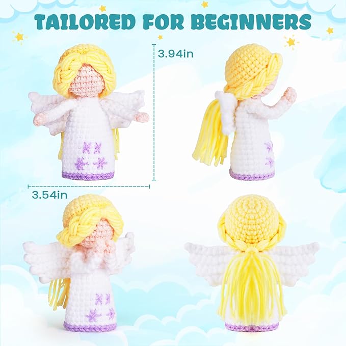 Crochetta Crochet Kit for Beginners, Beginner Crochet Kit for Adults with Step-by-Step Video Tutorials, Amigurumi Crochet DIY Knitting Supplies for Adults Kids, 2-Pack Angel (40%+ Yarn)