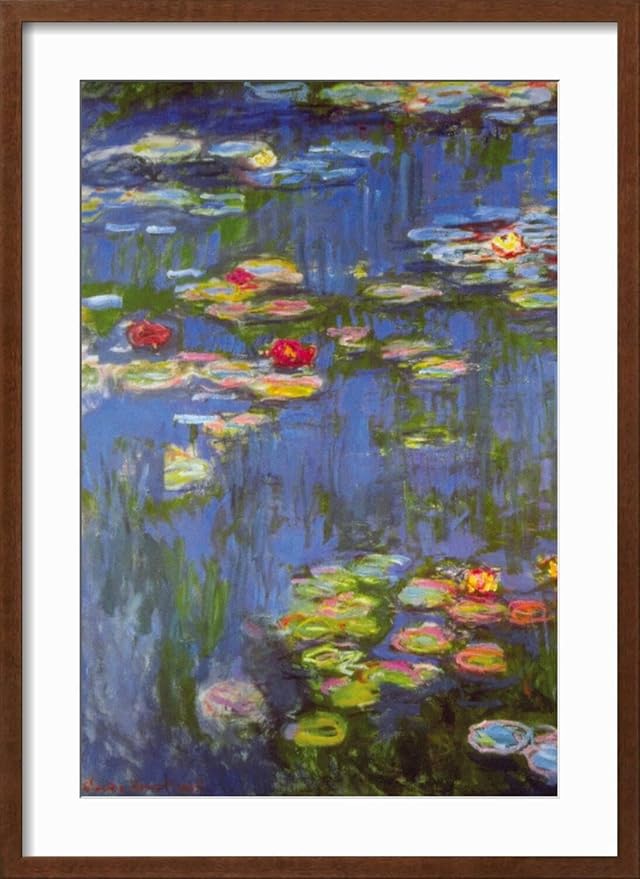ART.COM Wall Art Print Water Lilies No. 3 on Brown Frame by Claude Monet, 21" x 29"