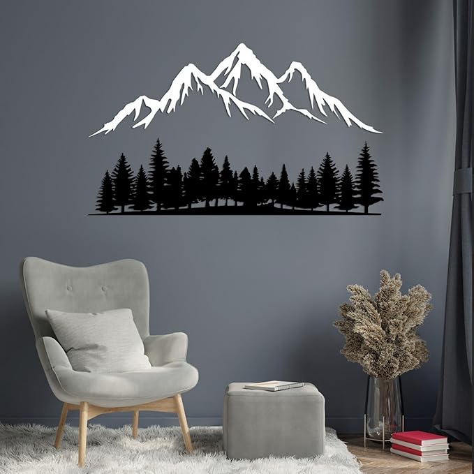 DecoSoul Mountain & Forest Metal Wall Art, Yard Mountain Range View, Outdoor Nature Forest Decorations, Wildlife Lover Gift, Large Hill Tree Decor, Home Decor for Living Room, Housewarming Gift
