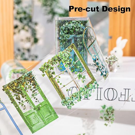 Vine Window Pre-Cut PET Tape Set, 6 Rolls Nature-Inspired Floral Scrapbooking Supplies for Journaling, DIY Crafts, and Junk Journal