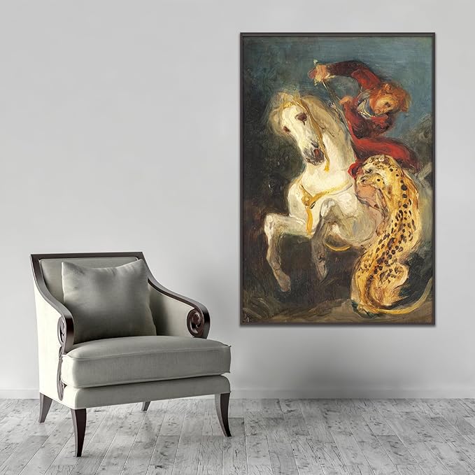 Eugene Delacroix Canvas Wall Art Rider Attacked By A Jaguar Poster Famous Master Oil Painting Print Room Aesthetic Decor Home Office Classroom Wall Decor Unframed(20x30in/50x75cm)