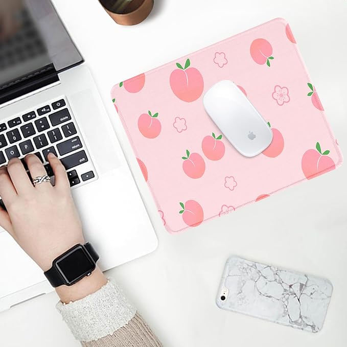 Seorsok Mouse Pad,Cute Peach Mousepad,Mouse Mat Square Waterproof Mouse Mat Non-Slip Rubber Base MousePads for Office Laptop, 9.5"x7.8"x0.12" Inch