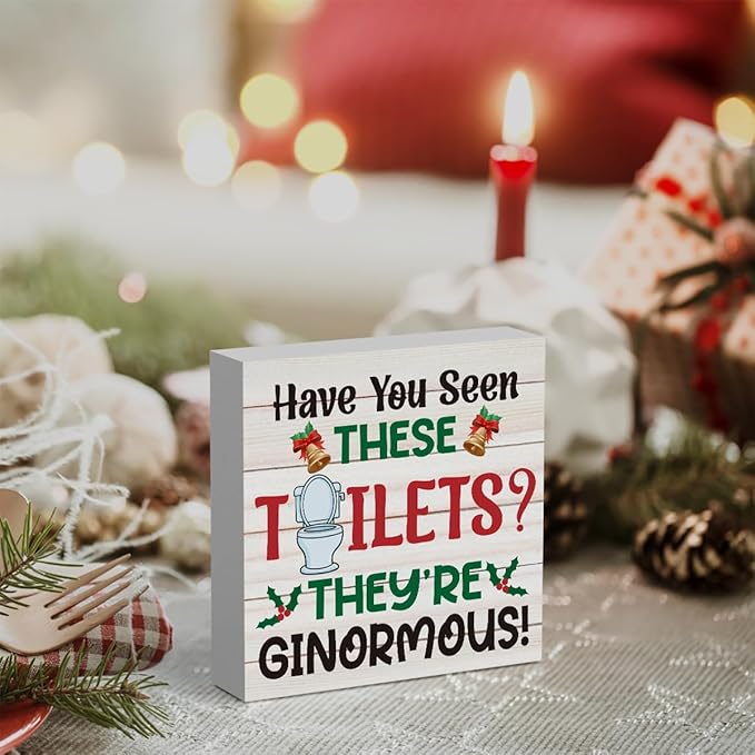 WRSUNT Funny Buddy The Elf Bathroom Decorations Christmas Bathroom Decor for Home Office Table Desk, Have You Seen These Toilets They're Ginormous Sign 5 x 5 Inches