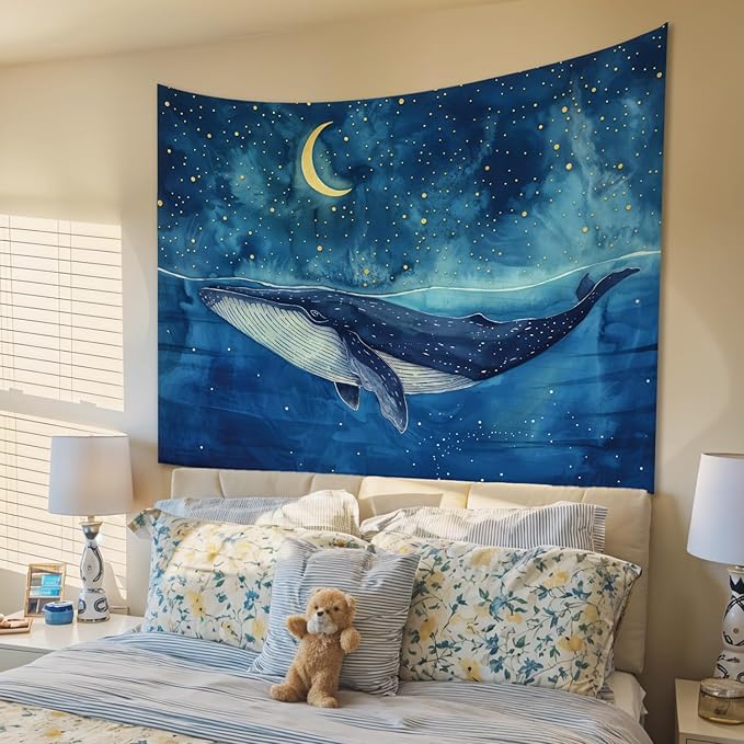 STHTTSW Ocean Tapestry, Ocean Theme Classroom Decor, Blue Dorm Tapestries, Whale Nursery Beachy Room Whale Gifts Wall Hanging Decor for Boys Girls Nursery Bedroom Dorm, 50x60 Inch