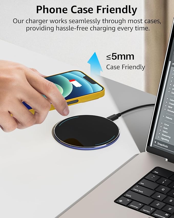 TOZO 2025 W1 New Anti-Slip Wireless Charger 15W Max Fast Wireless Charging Pad Compatible with iPhone 17/16/16 Plus/16 Pro Max /15/14/13/SE Series, Samsung Galaxy S25/S24/S23 Series, Navy Blue