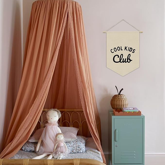 Kids Room Decor, Cool Kids Club Linen Canvas Banner, Neutral Minimalist PlayRoom Wall Hanging Pennant Flag Banner for Nursery Toddler Room Bedroom Decor, 15x11in