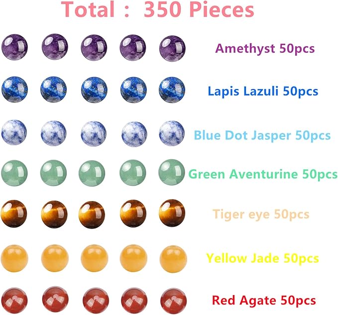 350pcs 4mm 7 Chakra Natural Stone Round Beads Crystals Energy Healing Genuine Real Stone DIY Charm Smooth Beading for Bracelet Necklace Earrings Jewelry Making(4mm,7 Chakra Color